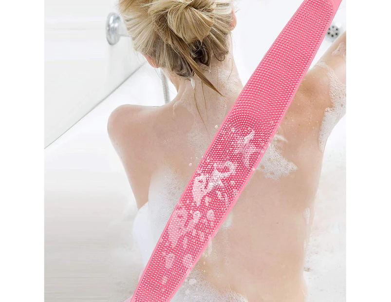 Silicone Shower Scrubber Body Brush Back Strap Wash Cleaning Massager Pink