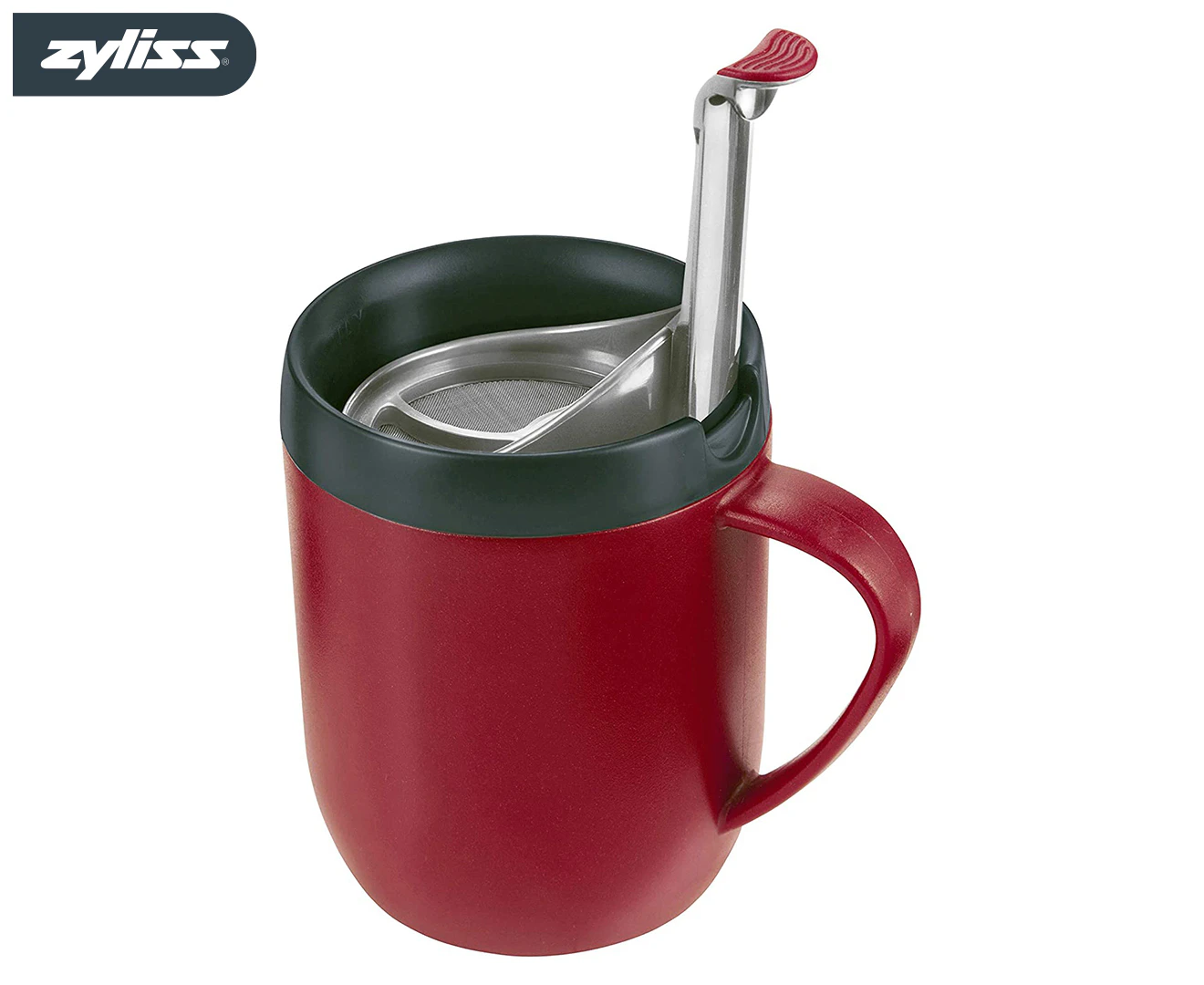 Zyliss 300ml Hot Mug Cafetiere Stainless Steel Double Wall Drink Cup w/ Lid Red