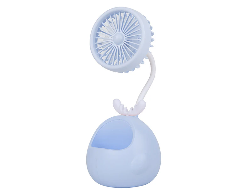 Polaris Mini Fan Mute Cool Rechargeable Cartoon Deer Horn Summer Desk Mini Fan Pen Holder for Dormitory-Blue