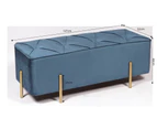 Bed end velvet bench/tufted ottoman with gold metal legs - sea blue