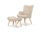 Armchair Lounge Chair Fabric Sofa Accent Chairs and Ottoman Beige