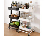 Viviendo 3 Tier Organiser Storage Trolley in Carbon Steel & Plastic with Omnidirectional Wheels and Metal Frame - Black - With Handle