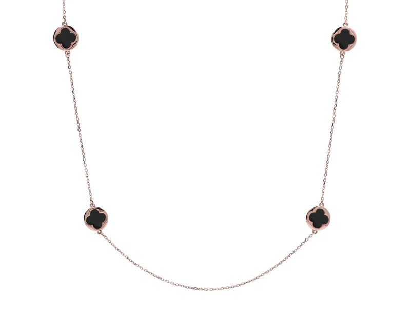 Bronzallure Small Four-Leaf Clover Long Necklace - Black Onyx
