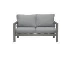 Manly 2 Seater Charcoal Aluminium Outdoor Sofa Lounge With Arms Grey Cushion