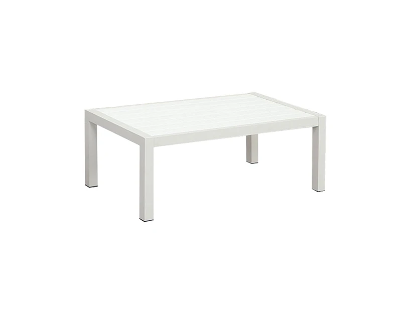 Manly White Aluminium Outdoor Coffee Table With Faux Wood Top (110x62cm)
