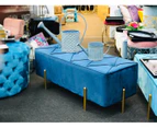 Bed end velvet bench/tufted ottoman with gold metal legs - sea blue