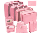 9 Set Packing Cubes for Suitcases Travel Luggage Packing Organizers with Laundry Bag Compression Storage Shoe Bag Makeup Bag Clothing Underwear Bag,Pink