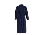 CONTARE Men's Country Coral Fleece Dressing Gown Luxury Bath Robe - Navy Blue