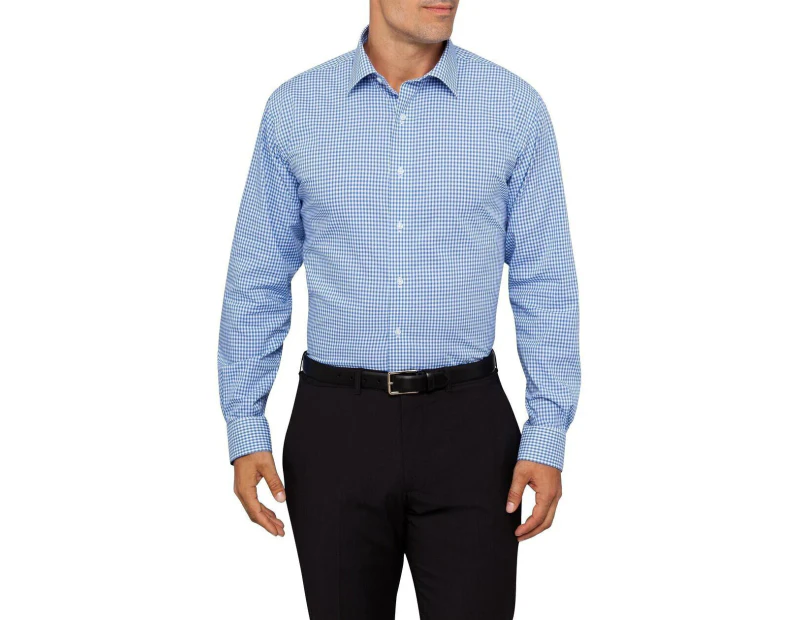 Van Heusen Euro Tailored Fit Shirt Men's Long Sleeve - Blue Check