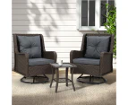 Gardeon 3PC Outdoor Furniture Bistro Set Lounge Wicker Swivel Chairs Table Cushion Brown