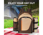 Viviendo Picnic Backpack for 4 Person with Insulated Leakproof Cooler Bag and Cutlery Set - Vintage Brown