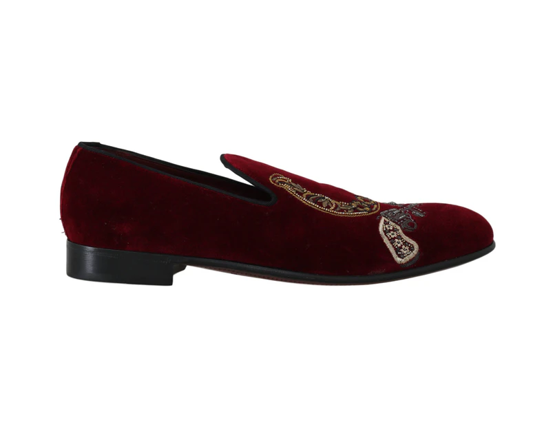 Dolce & Gabbana Bordeaux Velvet Loafers Gun Horseshoe Shoes