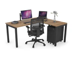 Quadro Square Leg - L Shaped Corner Office Desk [1800L x 1450W] - black leg, salvage oak, none