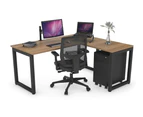 Quadro Loop Leg L-Shaped Corner Office Desk [1800L x 1450W] - black leg, salvage oak, none