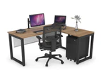 Quadro Loop Leg L-Shaped Corner Office Desk [1800L x 1450W] - black leg, salvage oak, white modesty