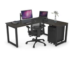 Quadro Loop Leg L-Shaped Corner Office Desk [1800L x 1450W] - black leg, dark oak, none