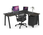 Quadro A Leg L-Shaped Corner Office Desk [1800L x 1700W] - black leg, dark oak, none