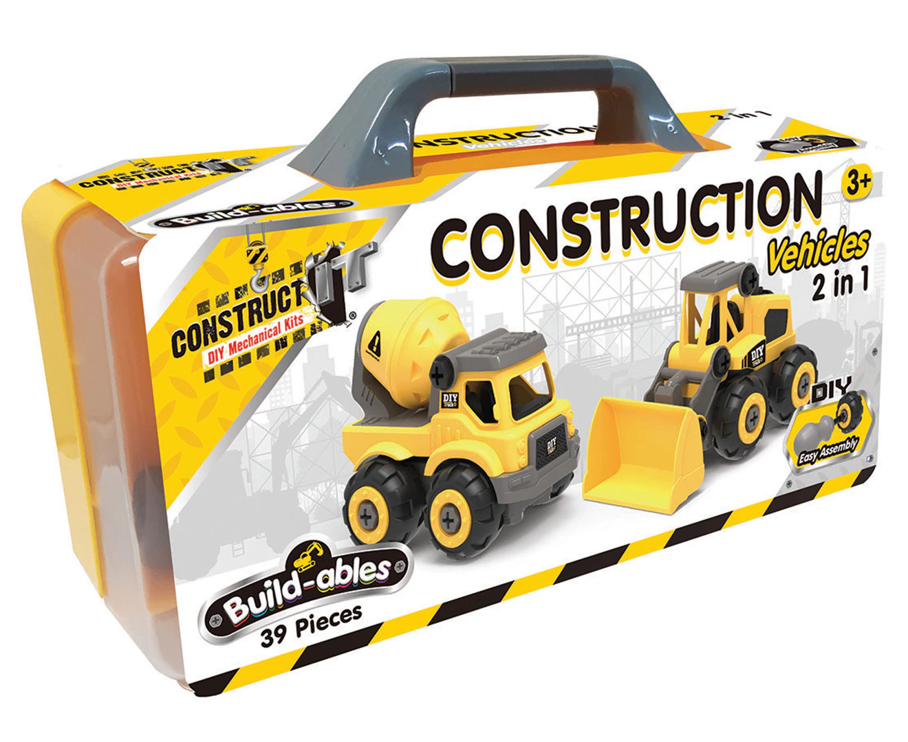 39pc Construct IT Buildables 2-in-1 Construction Truck Set w/Case Kids 3+ Yellow