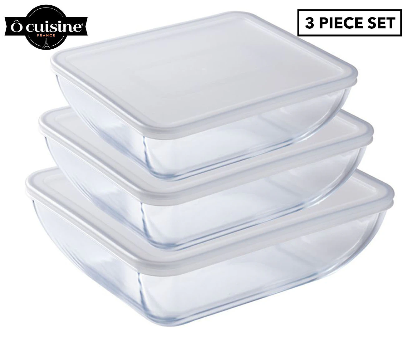 6PK Cuisine Rectangular 1.3/2.25/3.5L Glass Storage Dish Container w/ Lid Set