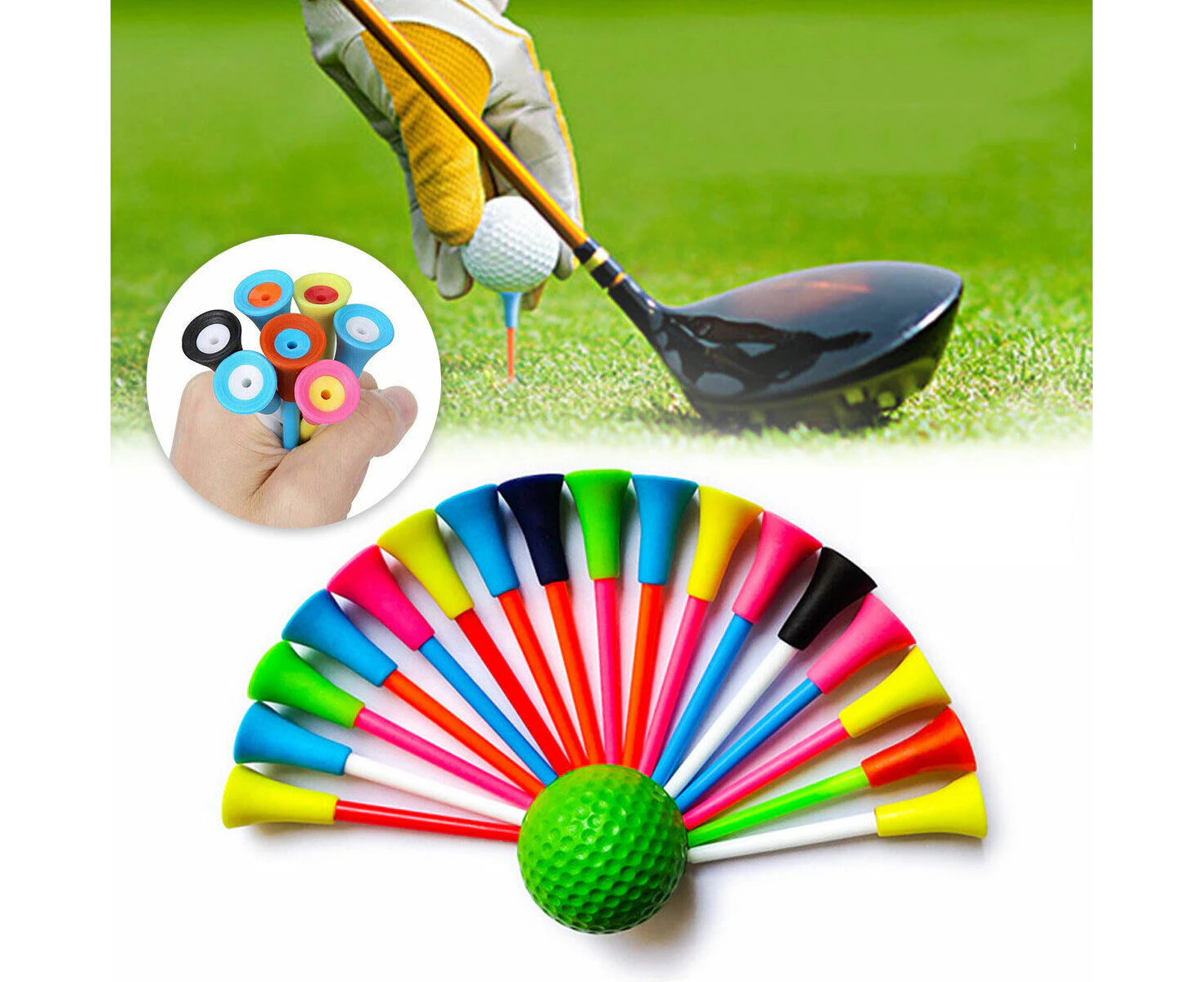 20Pack 83mm Golf Tees Multi Color Plastic With Rubber Cushion Top Quality