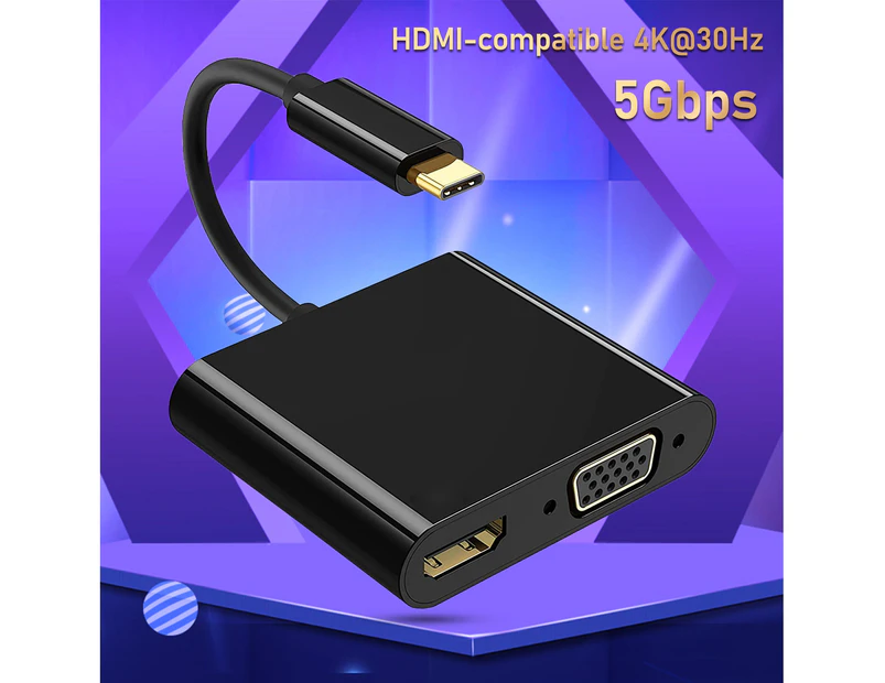 Type C Converter 4 in 1 High Resolution Type C to 4K HDMI compatible VGA USB 3.0 USB C OTG Charging Power PD Port Hub Adapter for Windows 7/8/10