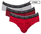 Calvin Klein Men's Cotton Stretch Hip Briefs 3-Pack - Wolf Grey Heather/Outline Large Print/Red Carpet