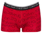 Calvin Klein Men's Cotton Stretch Trunks 3-Pack - Wolf Grey Heather/Outline Large Print/Red Carpet