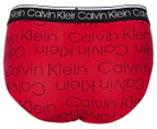 Calvin Klein Men's Cotton Stretch Hip Briefs 3-Pack - Wolf Grey Heather/Outline Large Print/Red Carpet