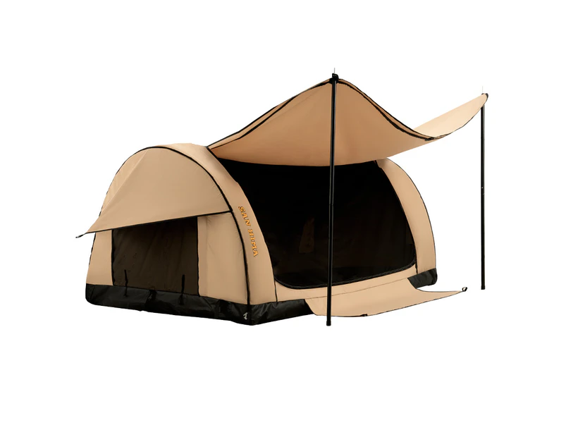 SAN HIMA Double Air Swag Camping Swags Canvas Dome Tent Free Standing 70mm Mattress - Brown