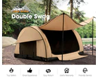 SAN HIMA Double Air Swag Camping Swags Canvas Dome Tent Free Standing 70mm Mattress - Brown