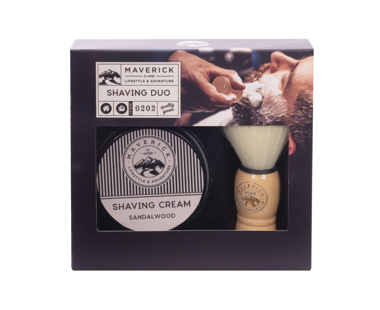 Maverick Men's 100ml Shaving/Grooming Cream & Wooden Brush Duo Set Sandalwood