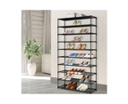 Shoe Rack 10 Tier Shelves Shoes Cabinet Storage 50 Pairs Steel Stand Black