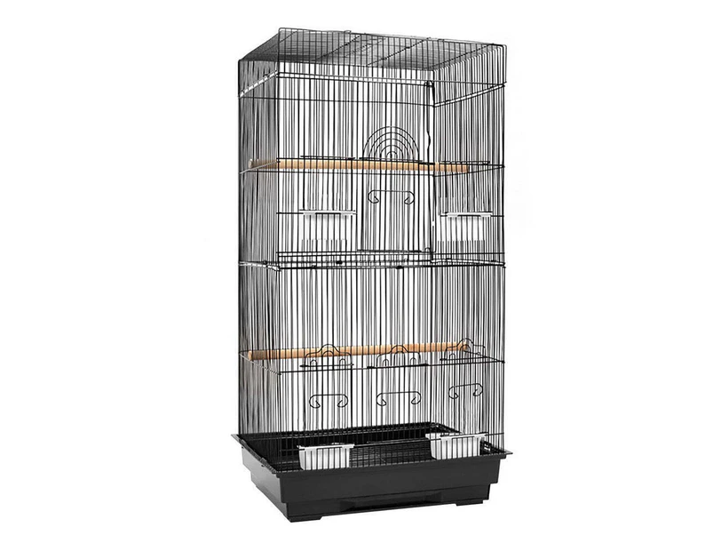 Medium Metal Bird Cage Budgie Canary with Tray Perch Feeders Black