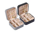 2PCS Portable Travel Jewellery Box Organizer Leather Ornaments Jewelry Case Storage 10*10*5cm Black+Grey