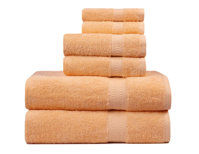 6PCS 100% Combed Cotton Towel Set Bath Towel Hand Towel & Face Washer Sets Peach