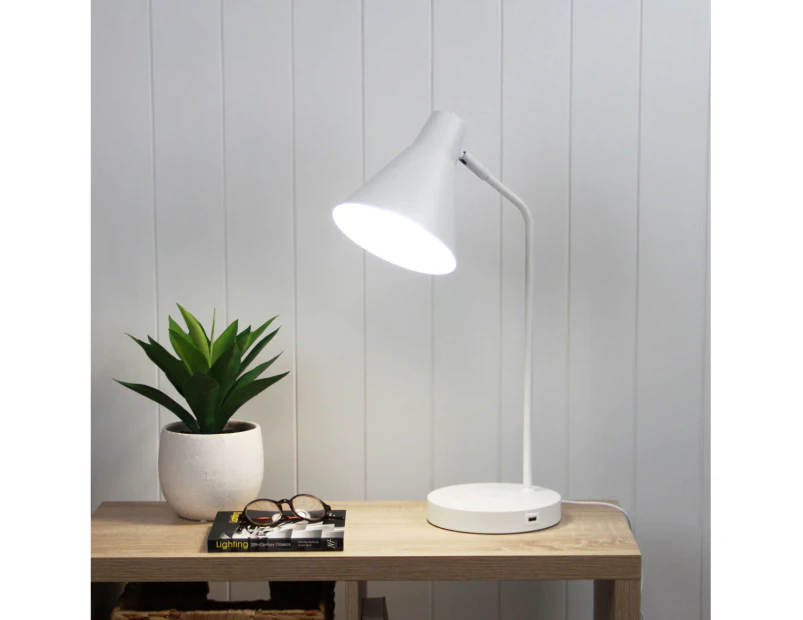 TARGA White Desk Lamp with USB and wireless charging