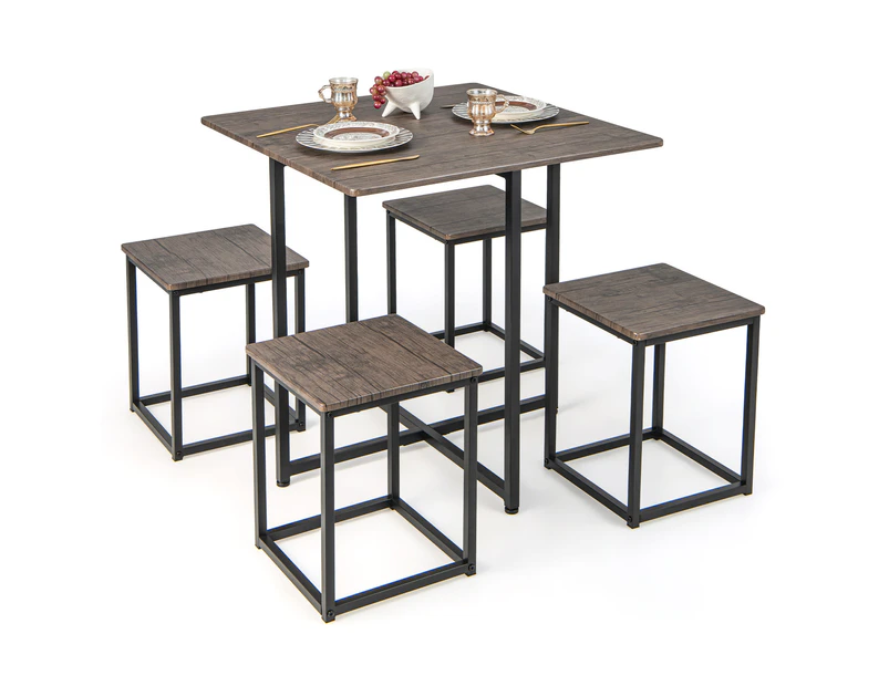 Giantex 5 Piece Dining Table Set Industrial Kitchen Table Set w/ 4 Stools Bar Table Set Metal Frame, Gray