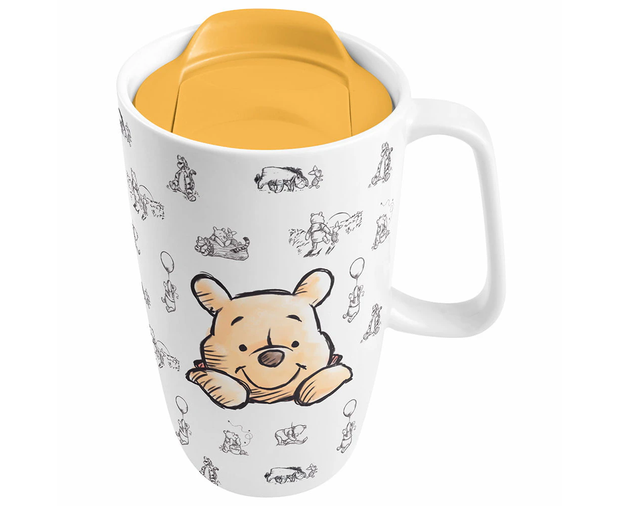 Disney Winnie the Pooh Face Ceramic Travel Coffee Mug Cup With Handle