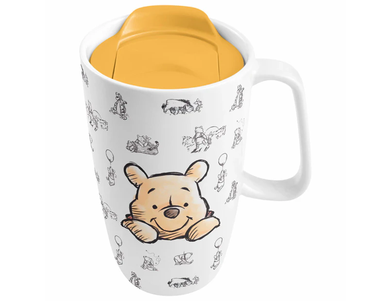 Disney Winnie the Pooh Face Ceramic Travel Coffee Mug Cup With Handle