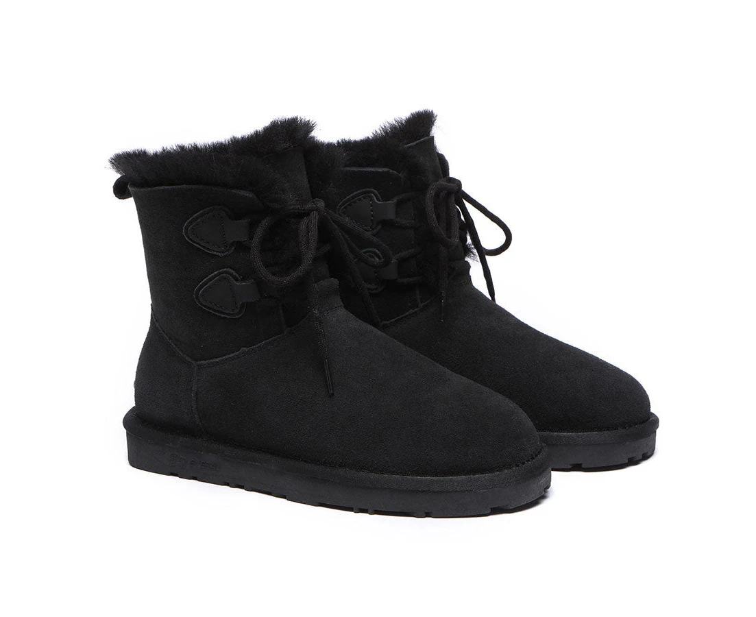 EVERAU(R) Lace-up Sheepskin Boots Women Short Stark - Black