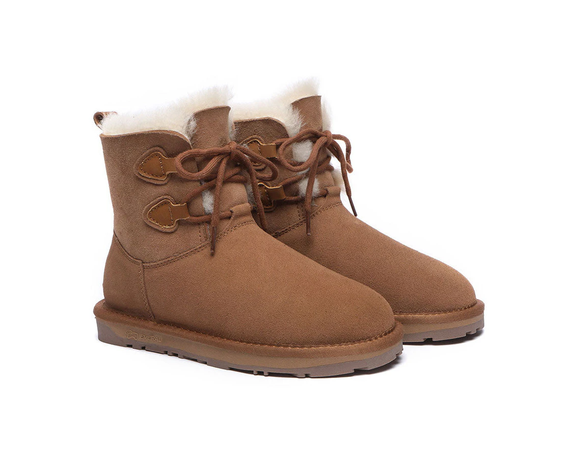 EVERAU(R) Lace-up Sheepskin Boots Women Short Stark - Chestnut