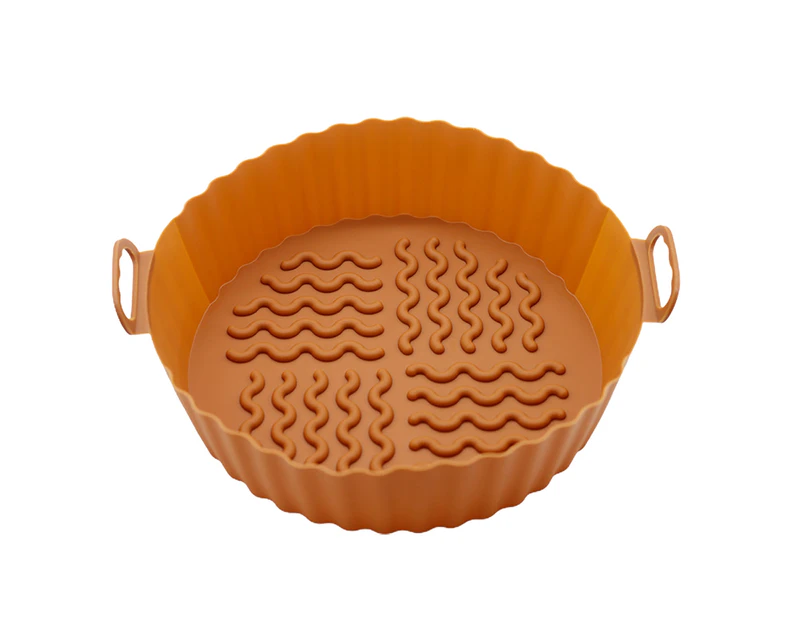 Baking Tray Wave Texture Binaural Handle Heat-resistant Oilproof Groove Design Round Silicone Tray for Kitchen-Brown