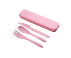 1 Set Cutlery Set with Storage Box Easily Cleaned Non-slip Nordic Style Wheat Three-piece Spoon Fork Cutter Set for School-Pink