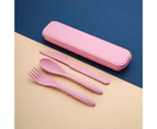 1 Set Cutlery Set with Storage Box Easily Cleaned Non-slip Nordic Style Wheat Three-piece Spoon Fork Cutter Set for School-Pink