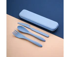 1 Set Cutlery Set with Storage Box Easily Cleaned Non-slip Nordic Style Wheat Three-piece Spoon Fork Cutter Set for School-Blue
