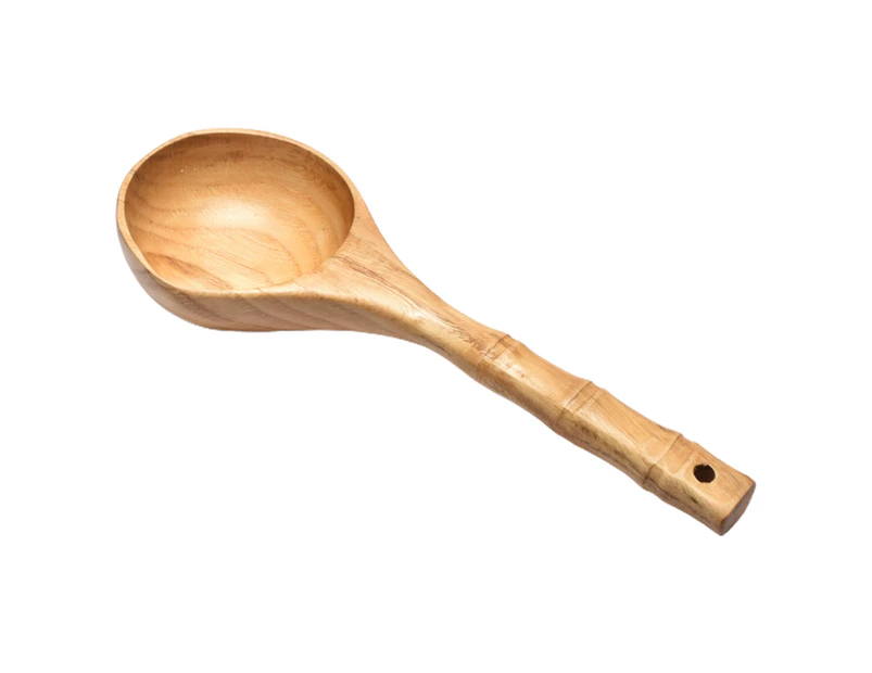 Japanese Style Hand Carved Heat-Resistant Wooden Spoon Bamboo Long Handle Rice Spoon Kitchen Tools-Wooden Color