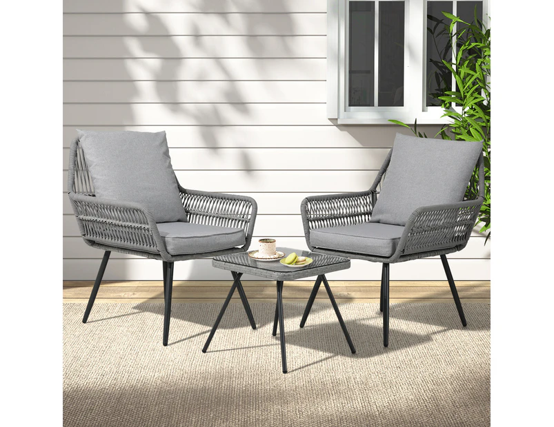 Gardeon 3PC Outdoor Furniture Bistro Set Lounge Setting Chairs Table Patio Grey