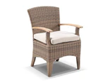 Kai Outdoor Wicker and Teak Dining Arm Chair - Outdoor Wicker Chairs - Brushed Grey