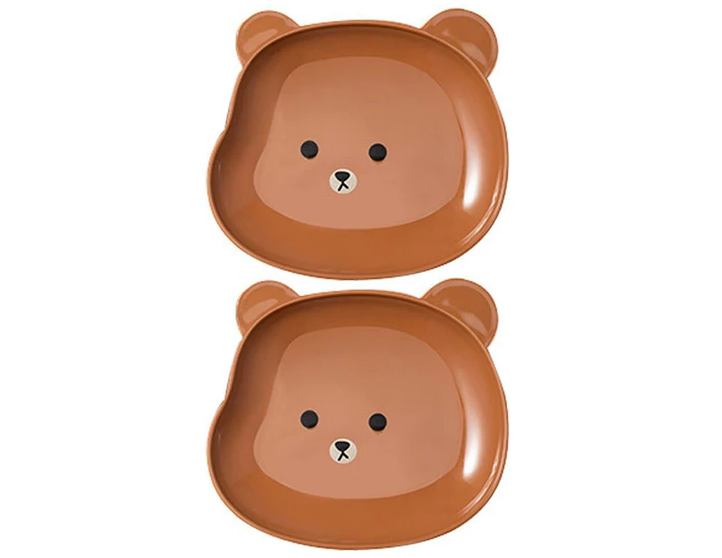 2Pcs Snack Plate Easy to Clean Plastic Cartoon Bear Shape Sauce Dish Plates Dinnerware Kitchen Gadget-Brown
