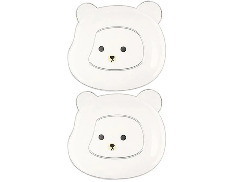 2Pcs Snack Plate Easy to Clean Plastic Cartoon Bear Shape Sauce Dish Plates Dinnerware Kitchen Gadget-Clear